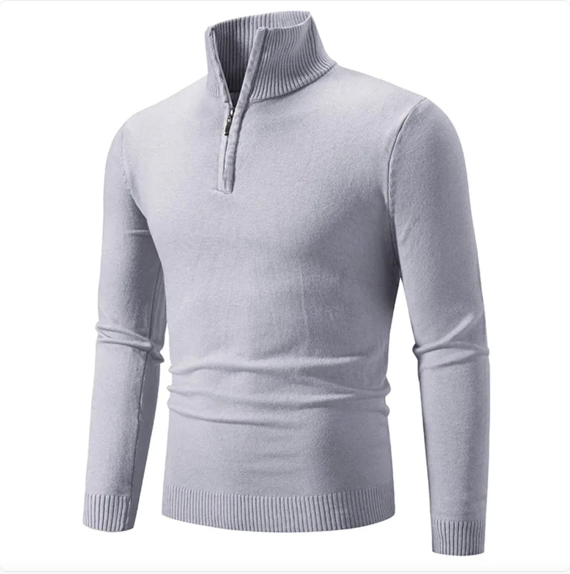 Men's Winter Sweater - Half-Zip Turtleneck, Cotton Knit