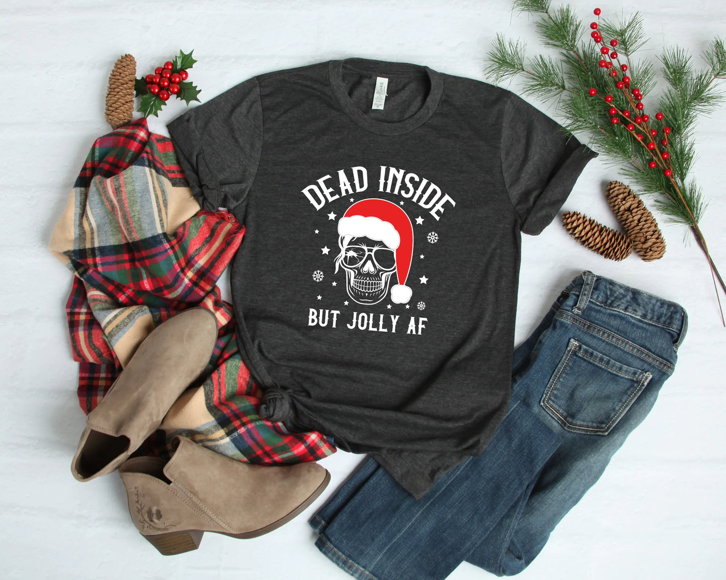 Dead Inside But Joly AF Christmas Skeleton Shirt, Christmas Shirt