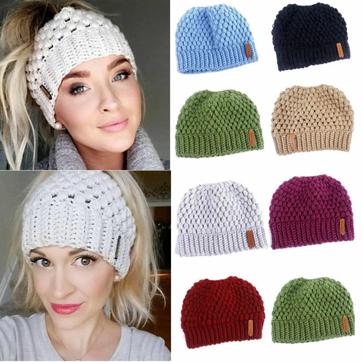 Winter Knitted Women's Ponytail Hats