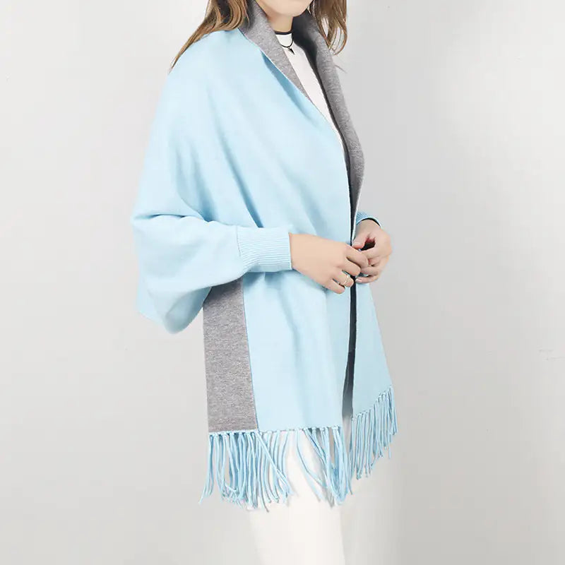 Win Win Winter Reversible Poncho With Fringes