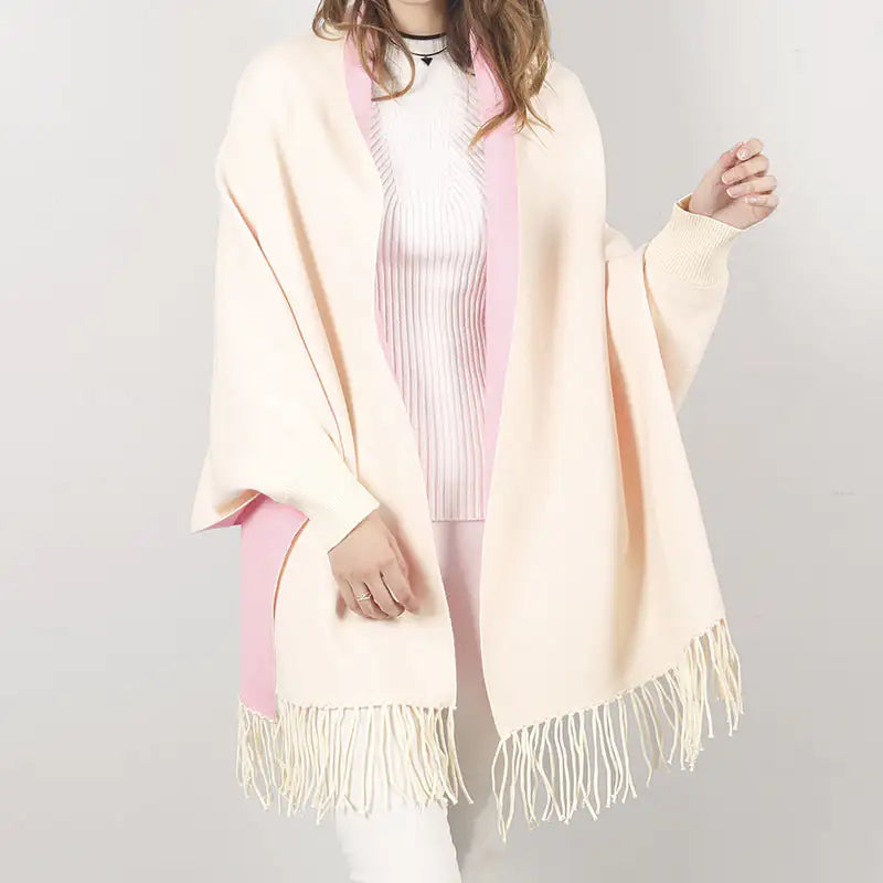 Win Win Winter Reversible Poncho With Fringes