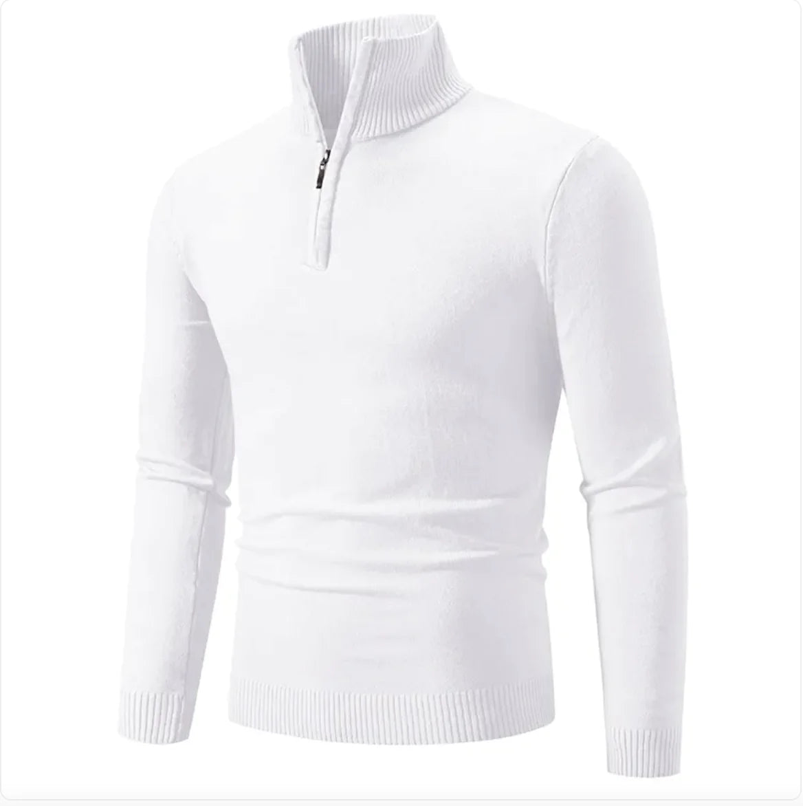 Men's Winter Sweater - Half-Zip Turtleneck, Cotton Knit