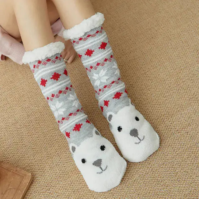 Plush Winter Christmas Socks With Cute Designs